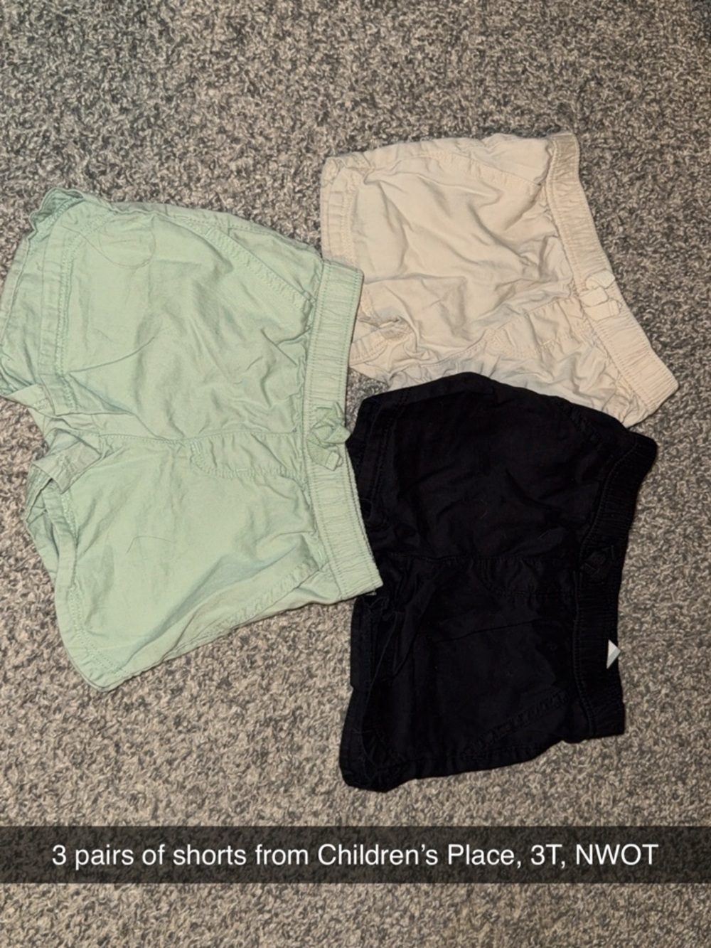 The Children's Place Girls Shorts - Mint Green, Cream, Black - 3 Pack